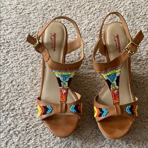 Like New Arizona Jeans Co. Beaded Wedge Sandals